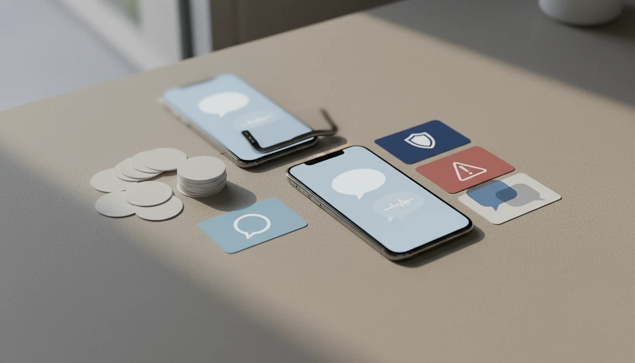 Two smartphones compare simple free chat help with richer paid AI dating safety and reply features.